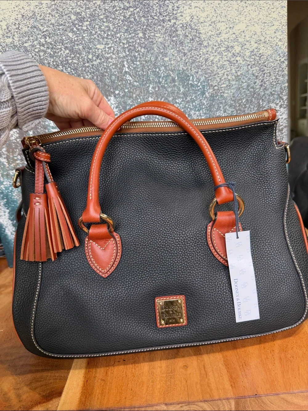 Dooney & Bourke Old Money Pebble Grain Large Satchel Black Leather NWT